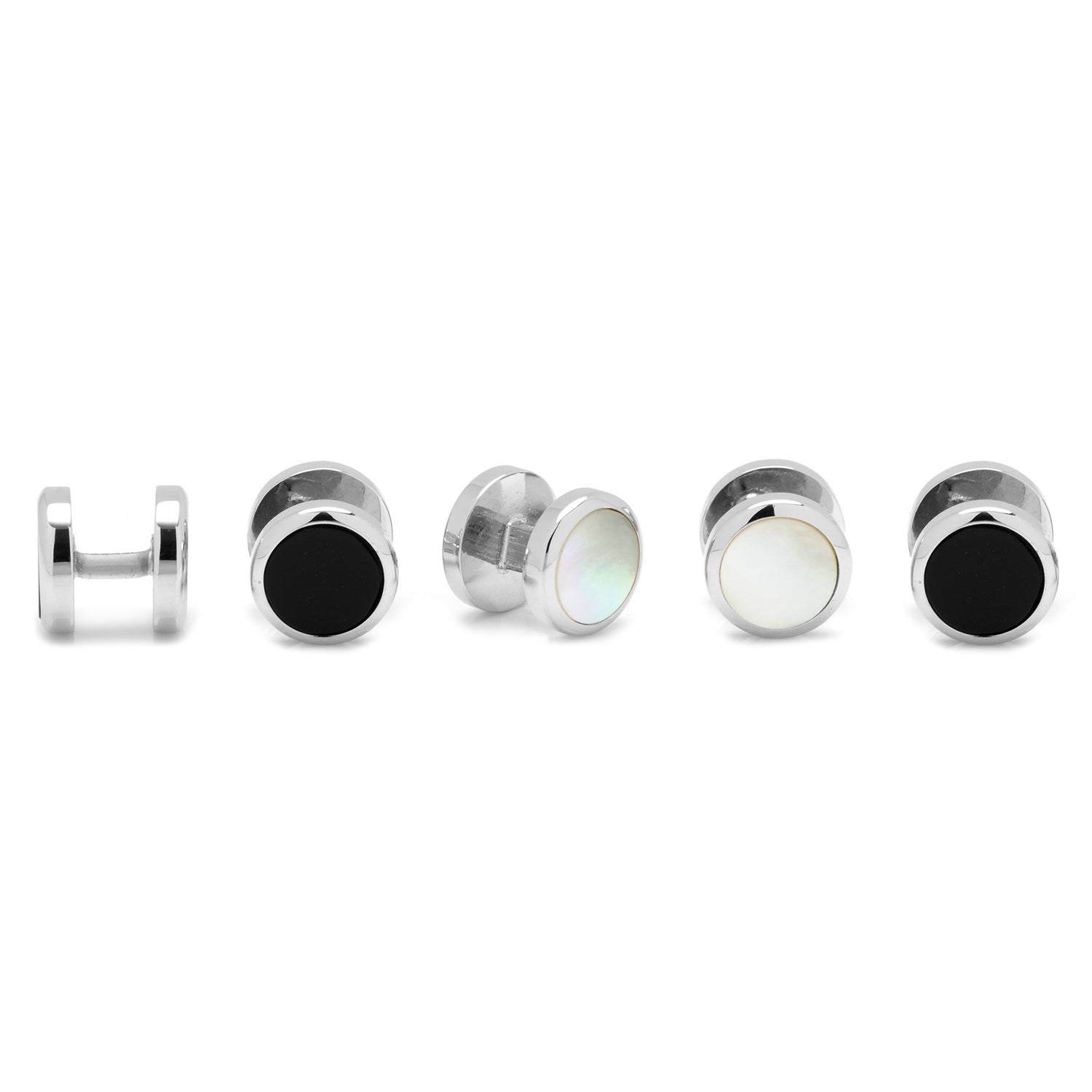 Double Sided Onyx and Mother of Pearl Round Beveled 5-Studs by Cufflinks.com