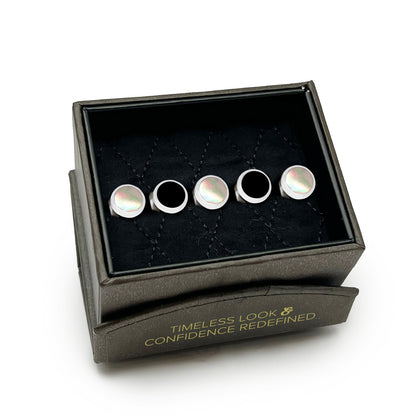 Double Sided Onyx and Mother of Pearl Round Beveled 5-Studs by Cufflinks.com