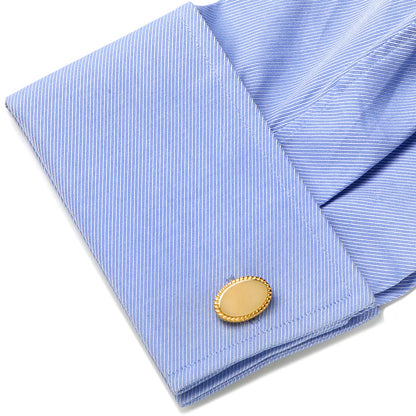 14K Gold Plated Rope Border Oval Engravable Cufflinks by Cufflinks.com