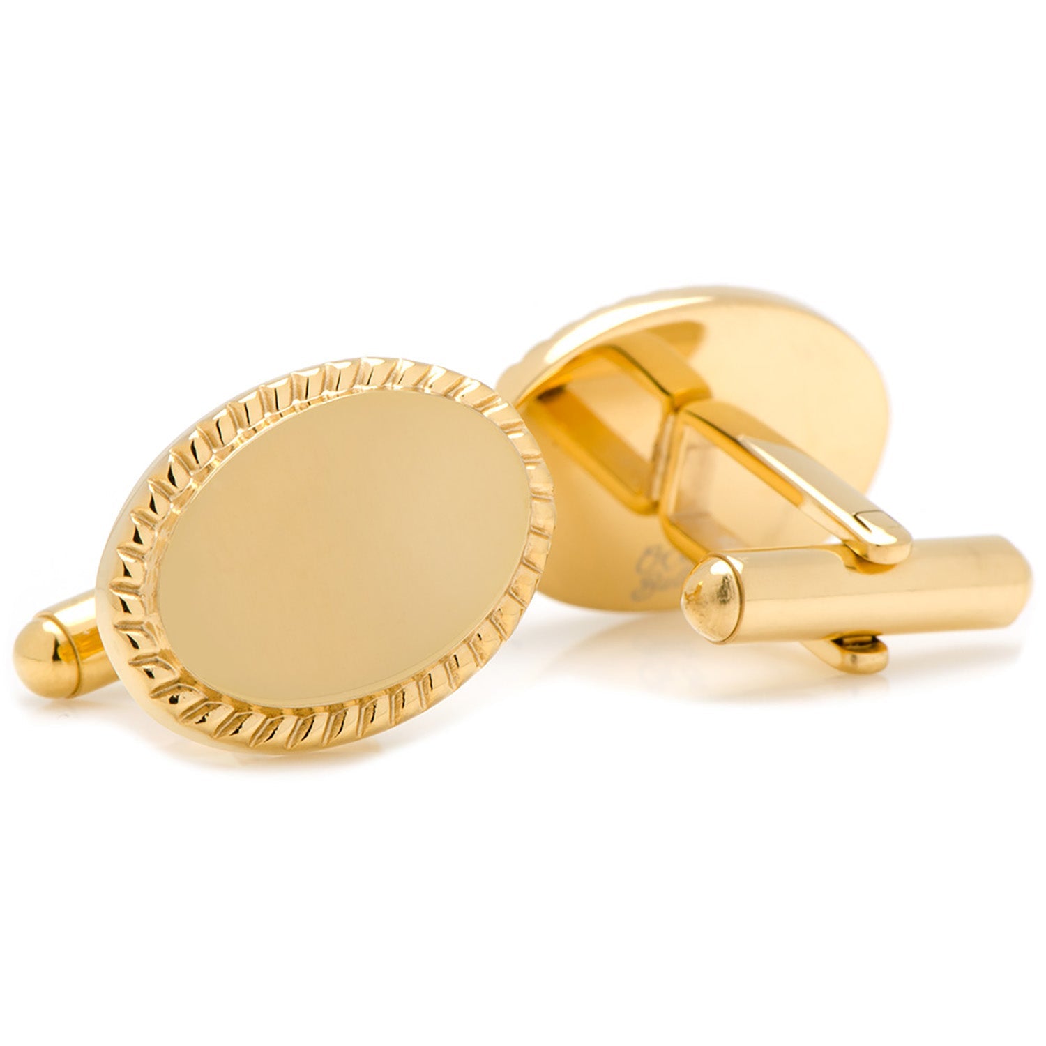 14K Gold Plated Rope Border Oval Engravable Cufflinks by Cufflinks.com