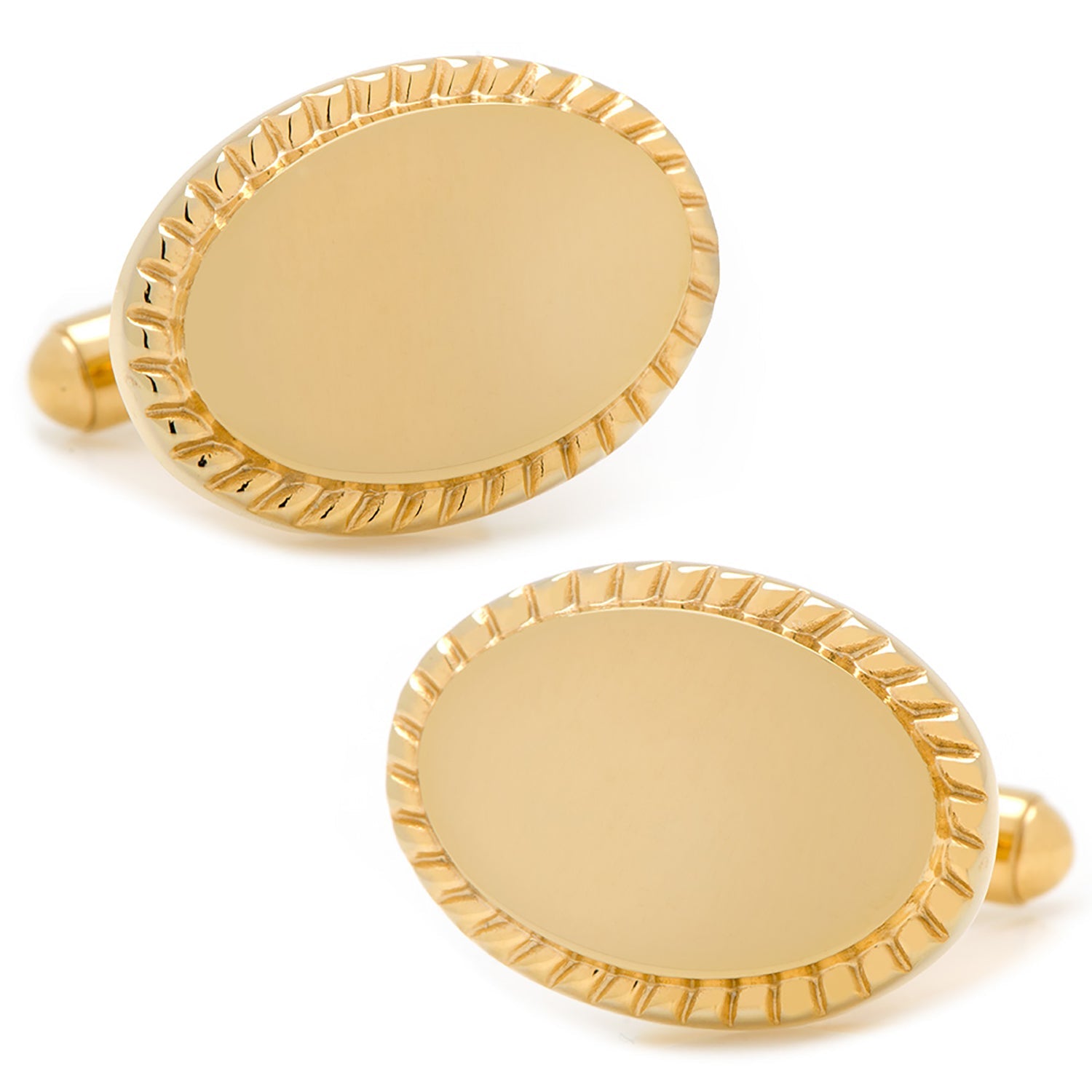 14K Gold Plated Rope Border Oval Engravable Cufflinks by Cufflinks.com