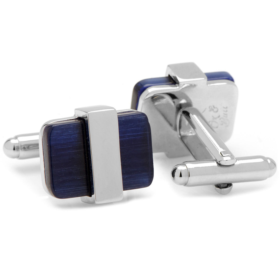 Silver Wrapped Navy Blue Catseye Cufflinks by Cufflinks.com