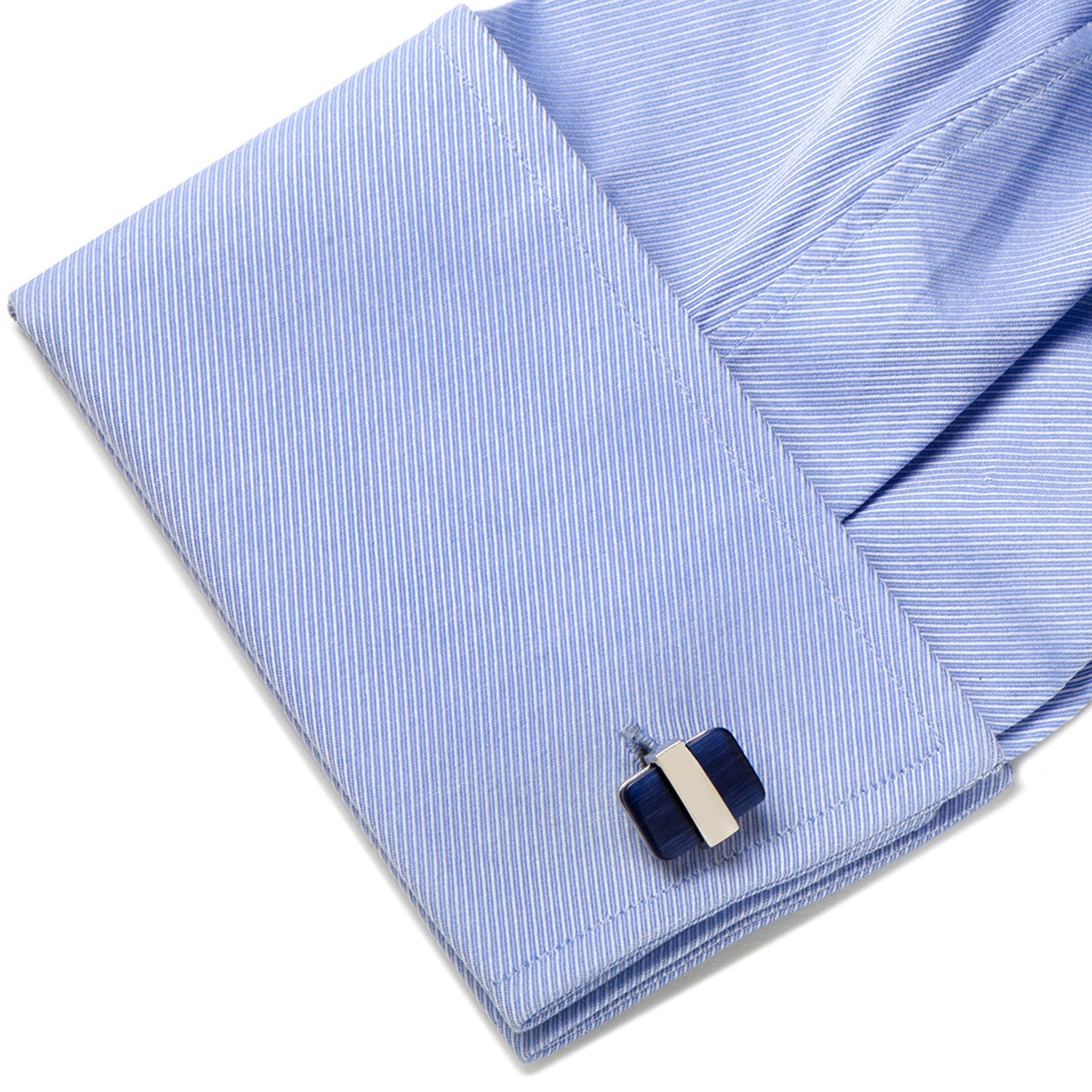 Silver Wrapped Navy Blue Catseye Cufflinks by Cufflinks.com
