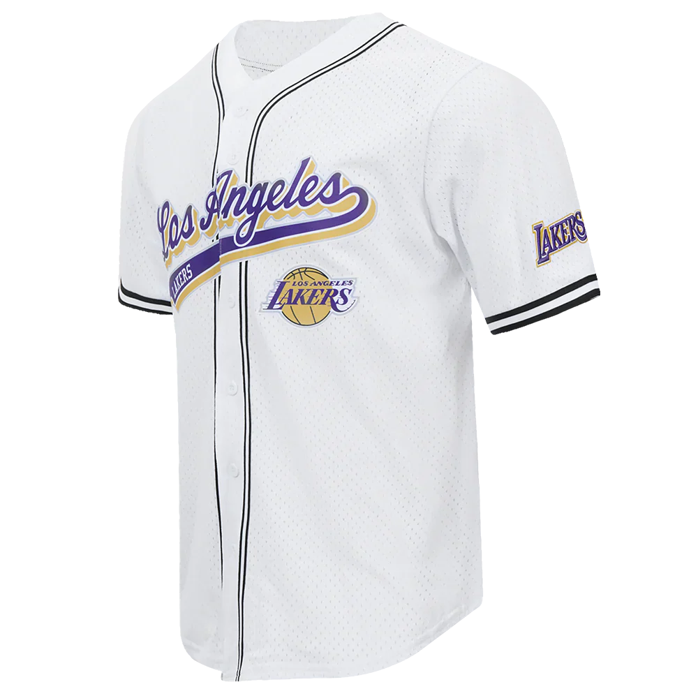 Pro Standard LA Lakers Script Tail Mesh Button Down Shirt - White/Black by Denim Exchange