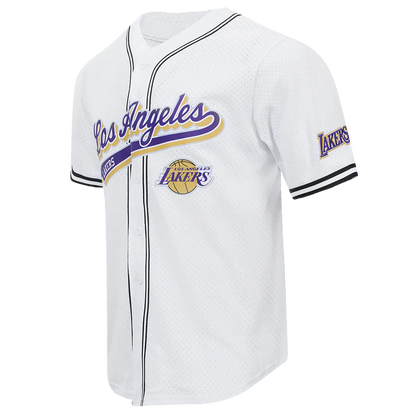 Pro Standard LA Lakers Script Tail Mesh Button Down Shirt - White/Black by Denim Exchange
