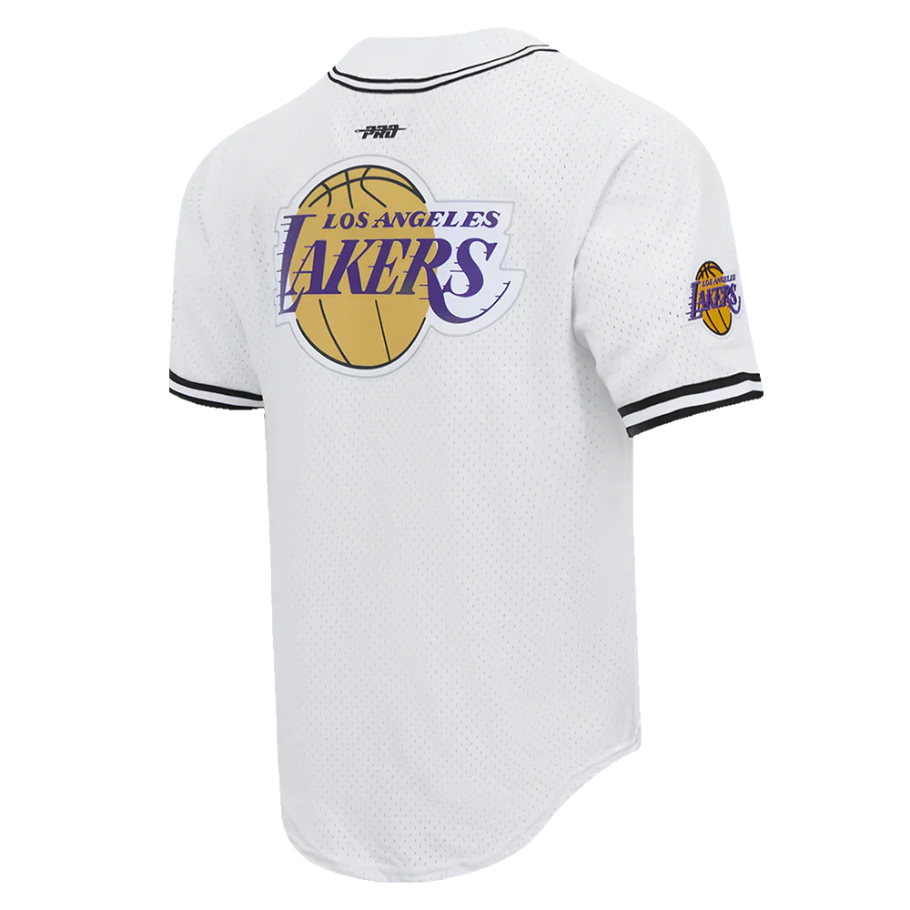 Pro Standard LA Lakers Script Tail Mesh Button Down Shirt - White/Black by Denim Exchange