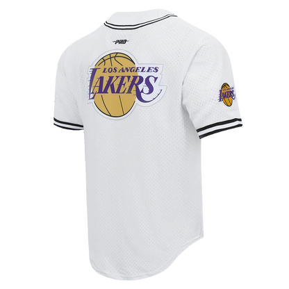 Pro Standard LA Lakers Script Tail Mesh Button Down Shirt - White/Black by Denim Exchange