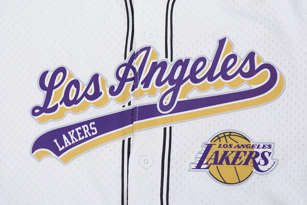 Pro Standard LA Lakers Script Tail Mesh Button Down Shirt - White/Black by Denim Exchange