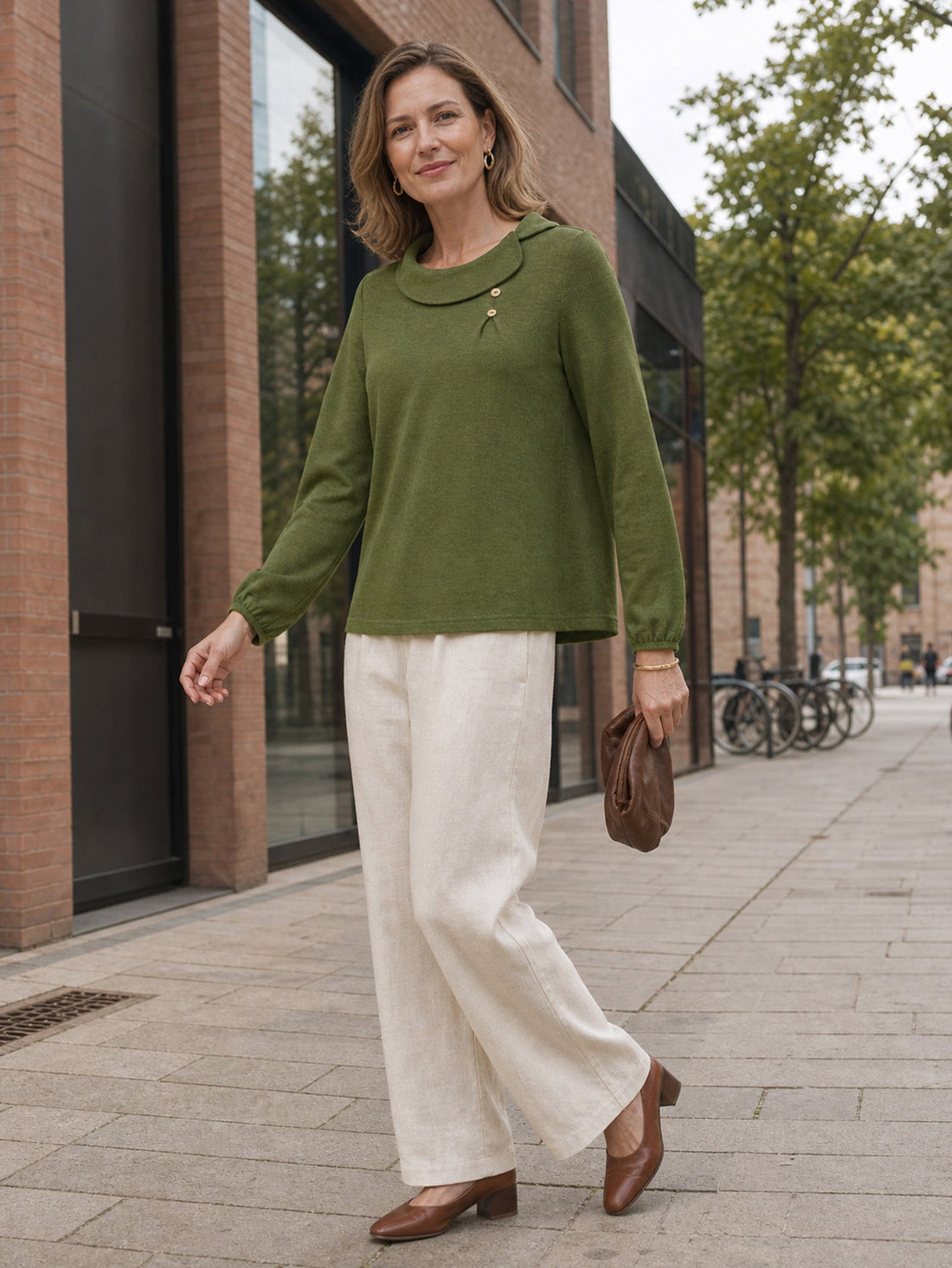 Wool Asymmetric Pleated Long-Sleeve Top ARLETTE  DestGlow