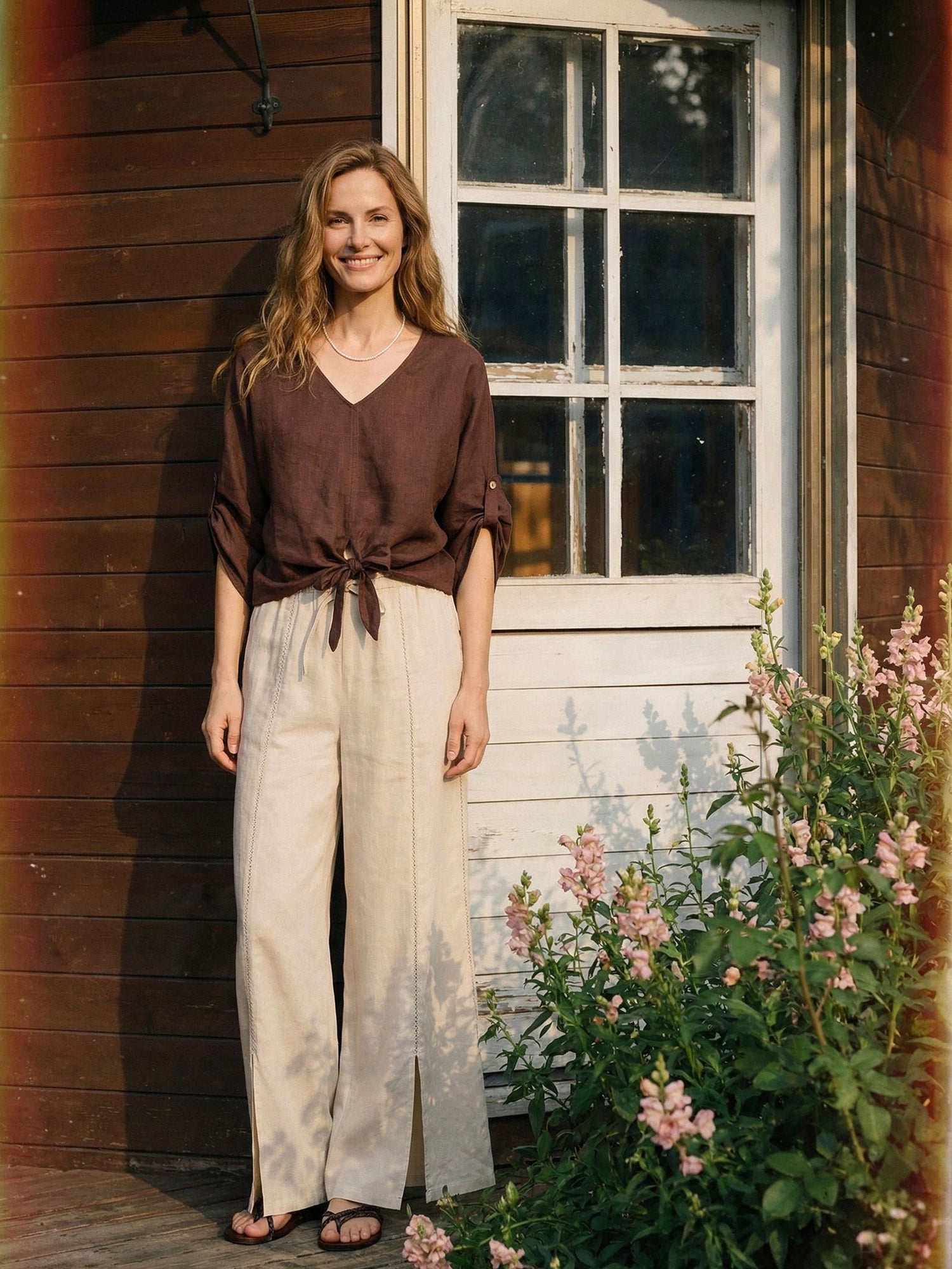 100% Linen Twist-Hem Batwing Top LAVENA by LINTICO