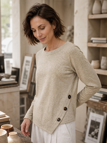 Lyocell Wool Asymmetric Hem Side Button Knit Top CELIA  DestGlow