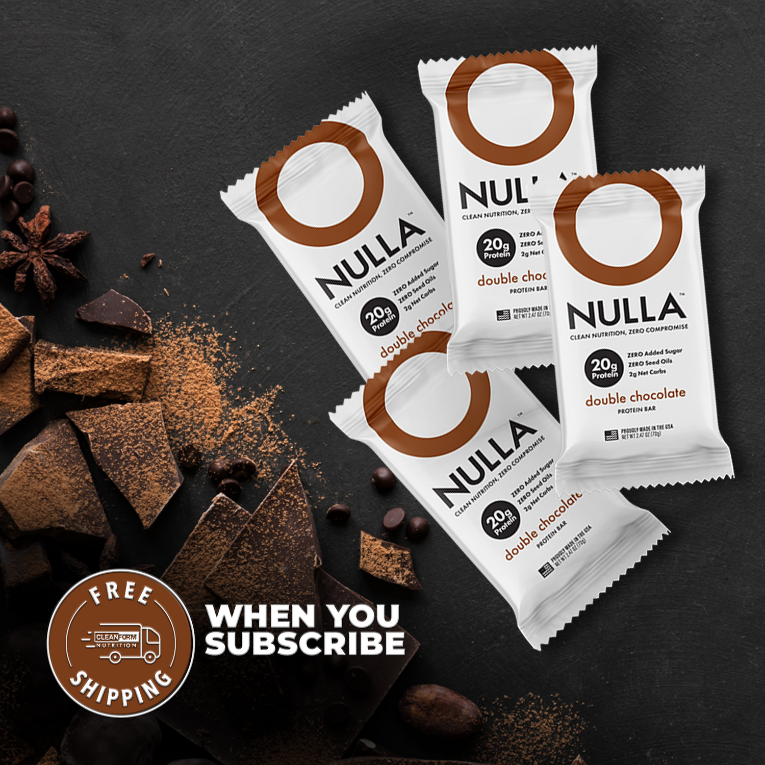 CleanForm Nutrition Nulla Protein Bar - 2 Flavors - Box of 12 by CleanForm Nutrition
