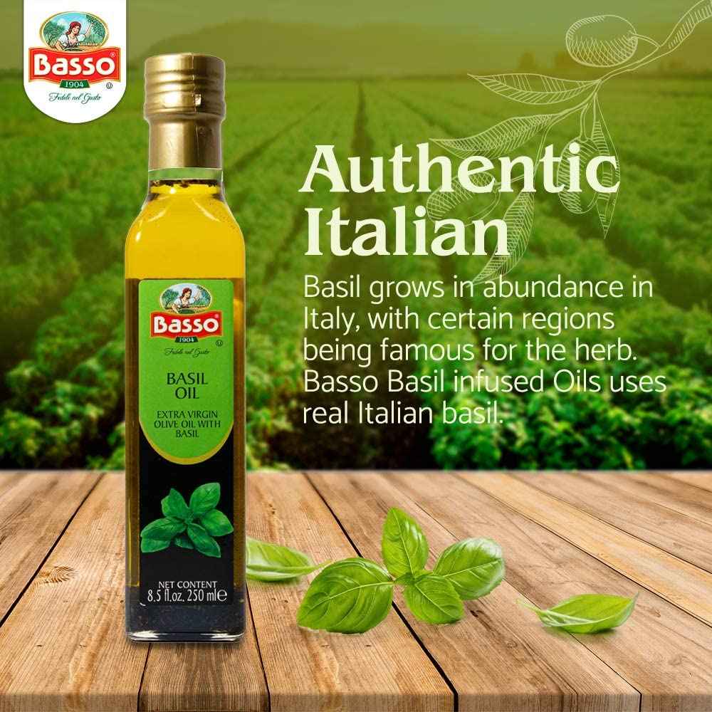 Basso 1904, Basil Oil, Infused Extra Virgin Olive Oil, 8.5 Fl Oz (250ml)
