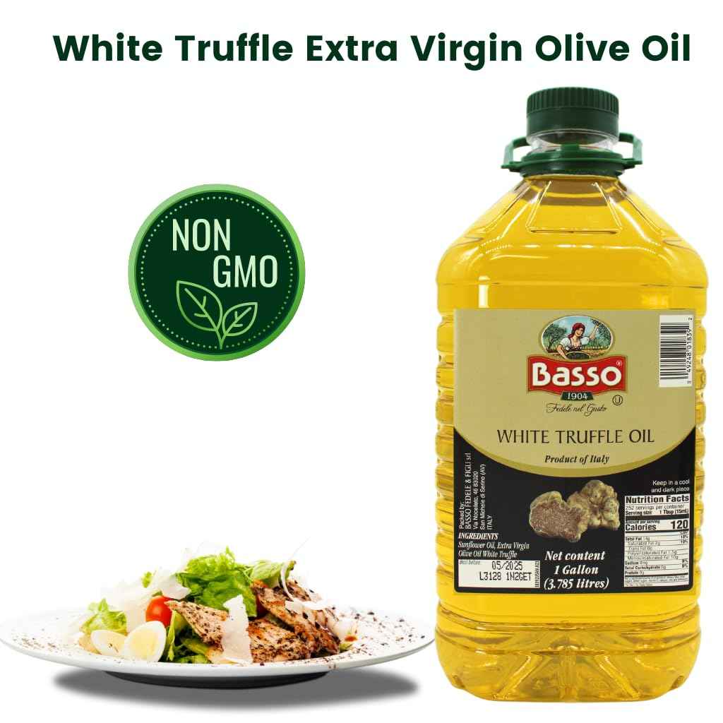 Basso 1904, Black Truffle Infused Extra Virgin Olive Oil – 1 Gallon (3.785 L)