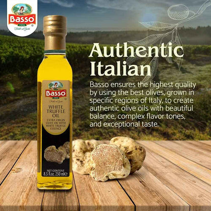 Basso 1904, White Truffle Infused Extra Virgin Olive Oil – 250 ml (8.5 oz)