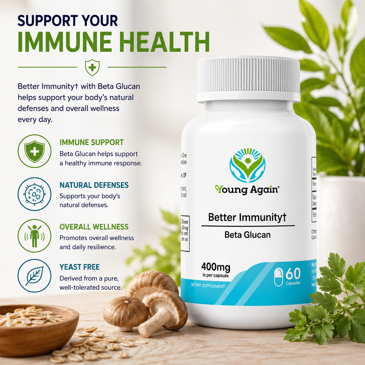 Beta Glucan - Natural Immune Booster by Young Again