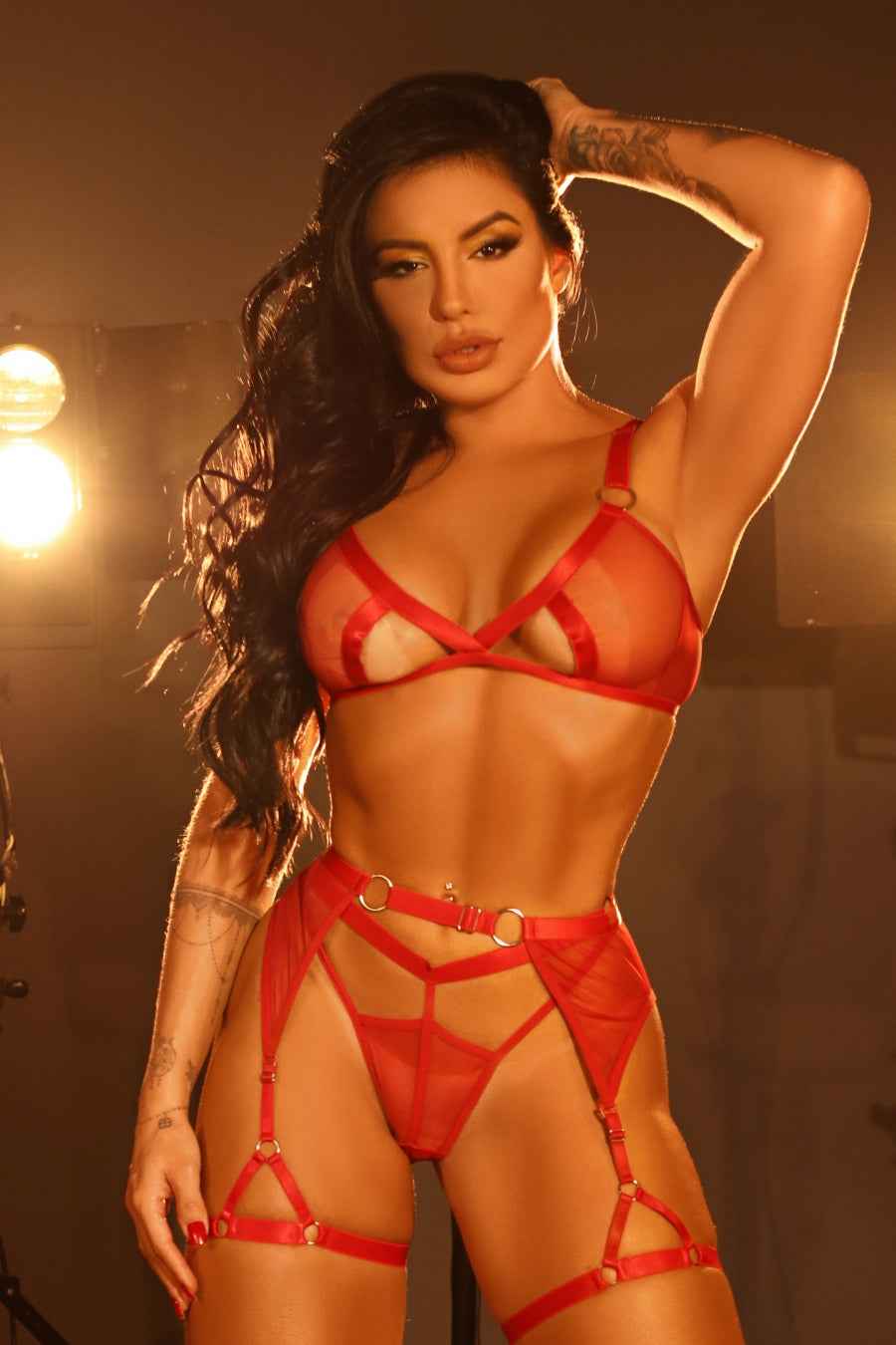 Bianca Sheer Cutout 3 Piece Lingerie Set