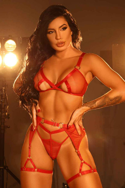 Bianca Sheer Cutout 3 Piece Lingerie Set