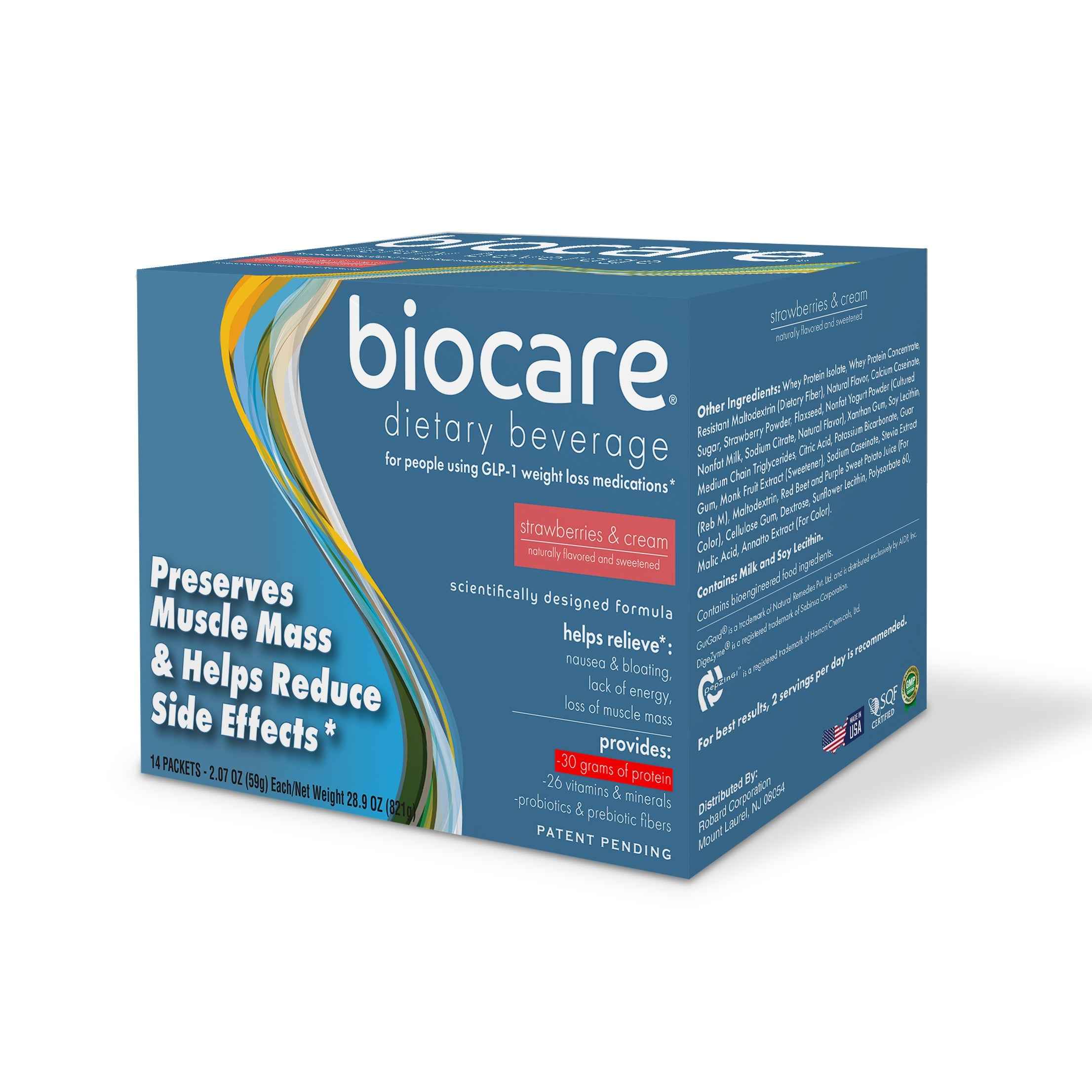 30G Protein Strawberries &amp; Cream Biocare Dietary Beverage (14-Servings)