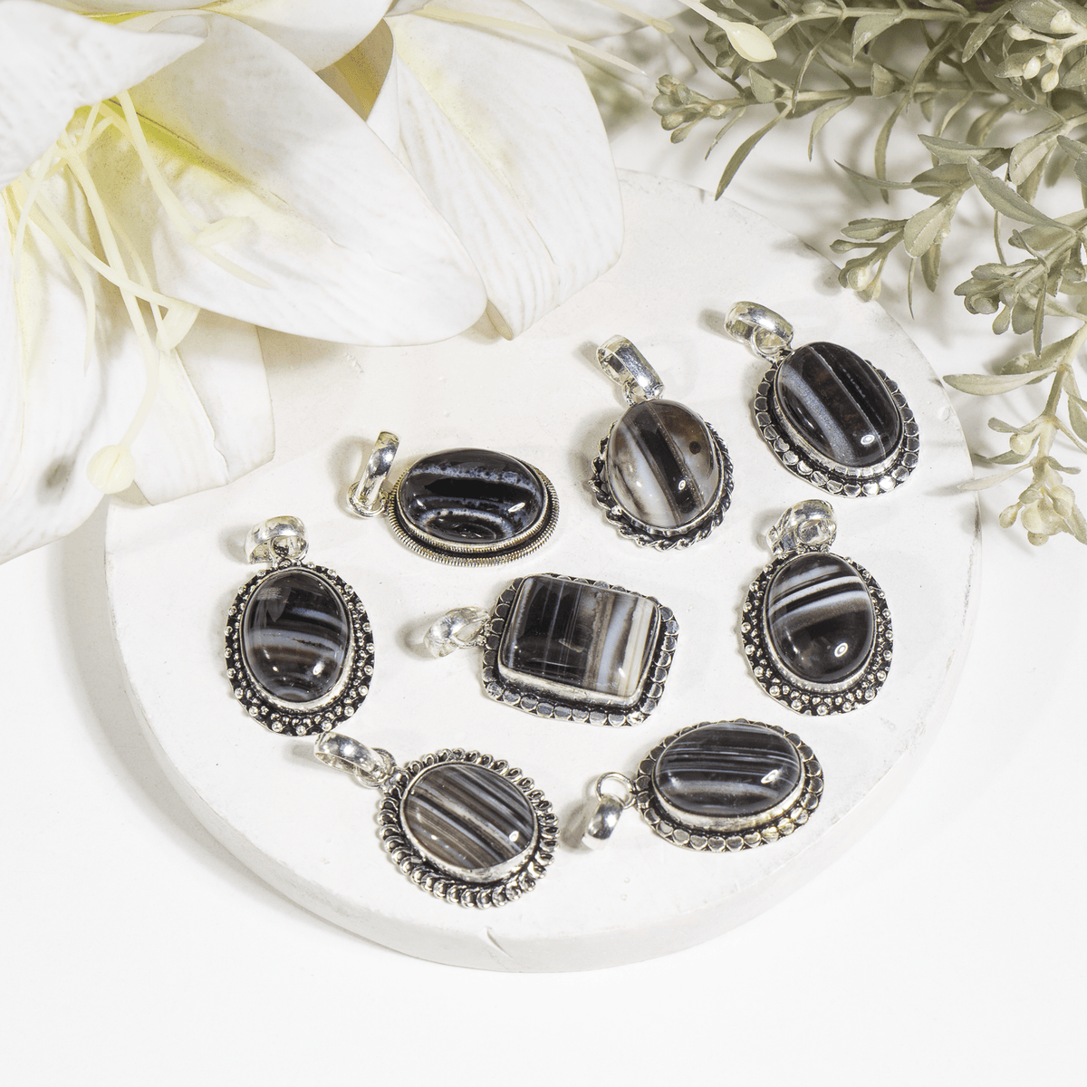 Black Sulemani Agate Pendants – Natural Crystal Pendants Healing Cabochon Pendants