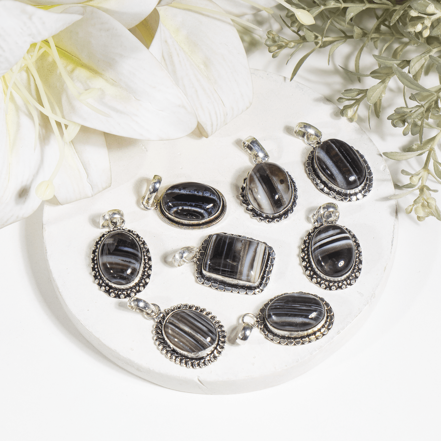 Black Sulemani Agate Pendants – Natural Crystal Pendants Healing Cabochon Pendants