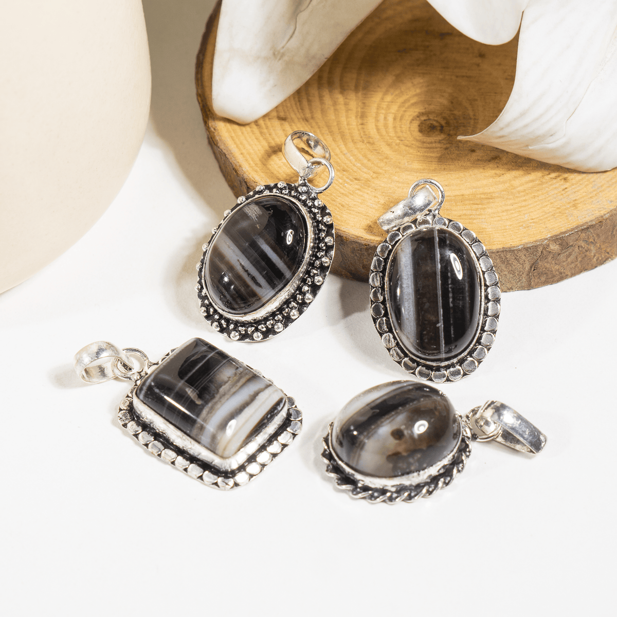 Black Sulemani Agate Pendants – Natural Crystal Pendants Healing Cabochon Pendants  DestGlow