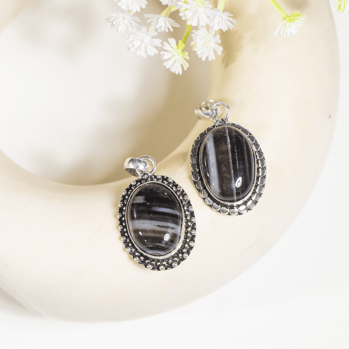 Black Sulemani Agate Pendants – Natural Crystal Pendants Healing Cabochon Pendants  DestGlow