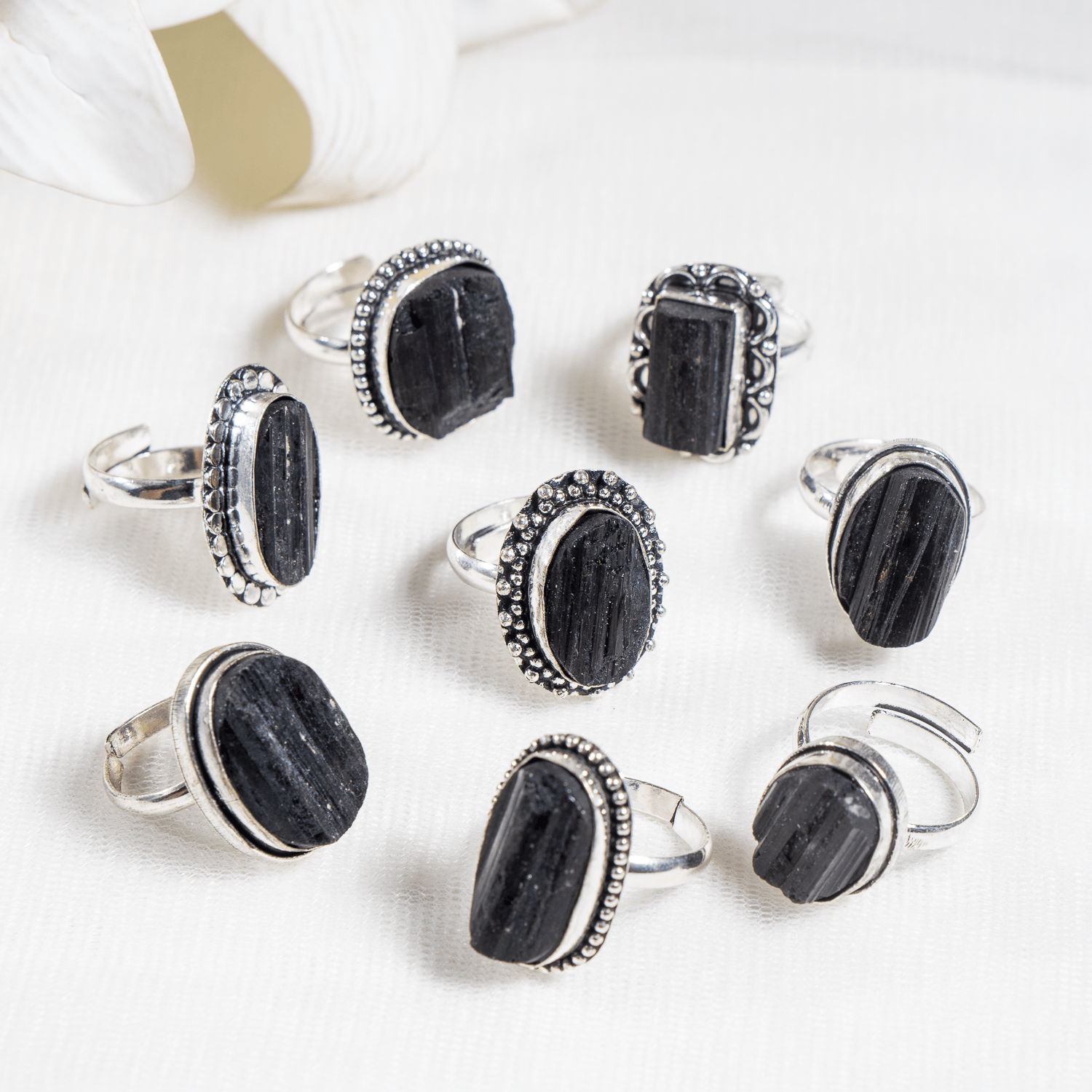 Black tourmaline rings – Gemstone rings Natural Crystal Healing Jewelry Collection  DestGlow