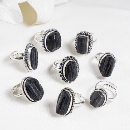 Black tourmaline rings – Gemstone rings Natural Crystal Healing Jewelry Collection  DestGlow