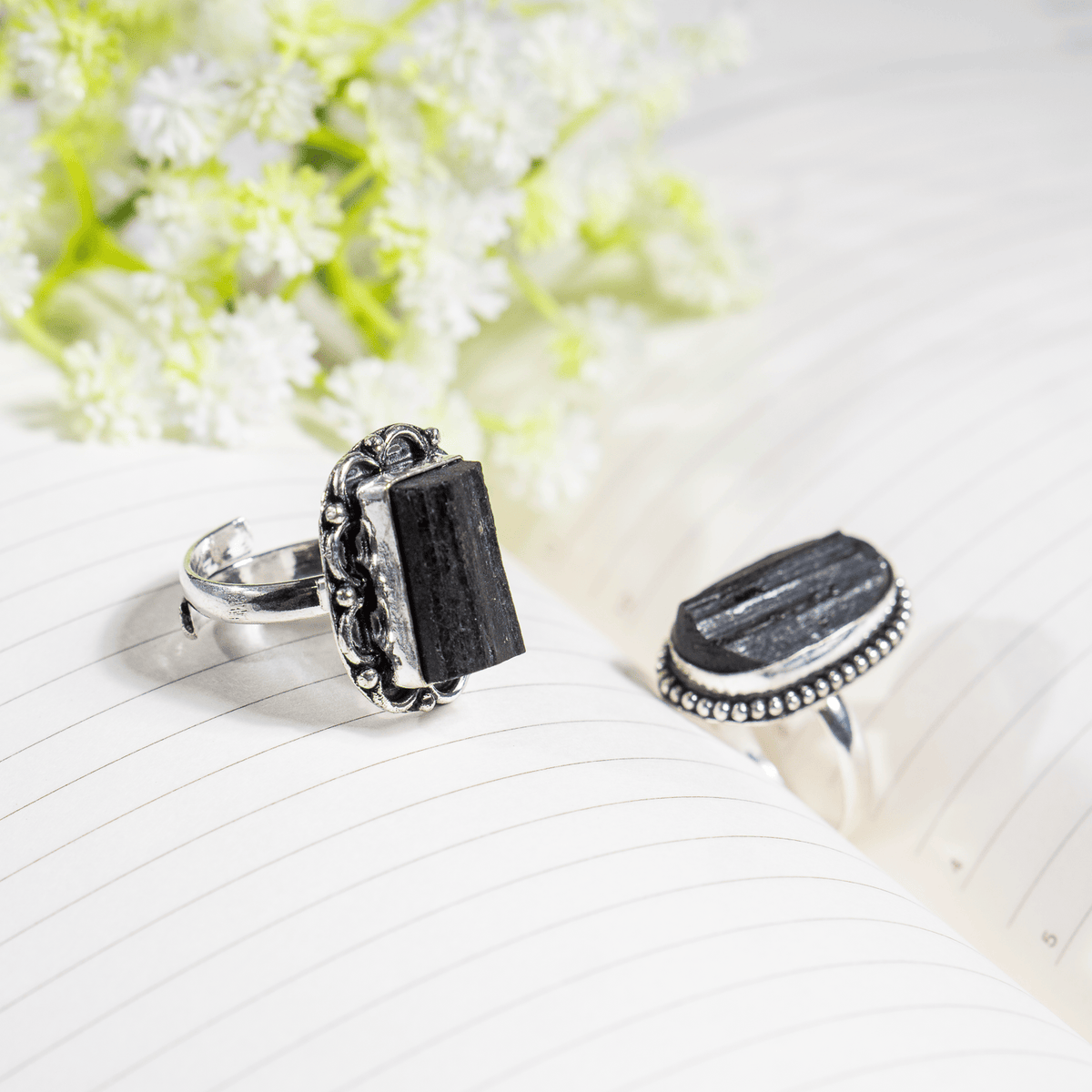 Black tourmaline rings – Gemstone rings Natural Crystal Healing Jewelry Collection  DestGlow
