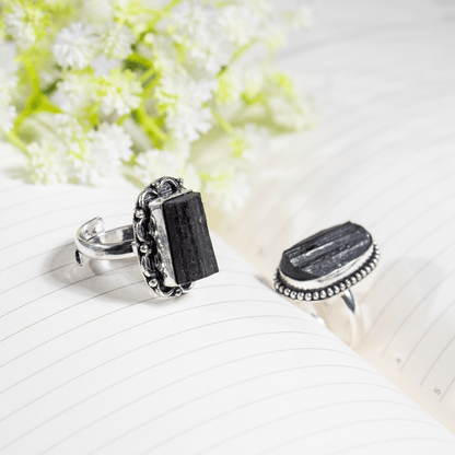 Black tourmaline rings – Gemstone rings Natural Crystal Healing Jewelry Collection  DestGlow