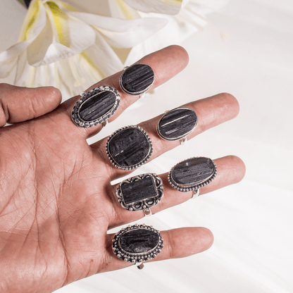 Black tourmaline rings – Gemstone rings Natural Crystal Healing Jewelry Collection  DestGlow