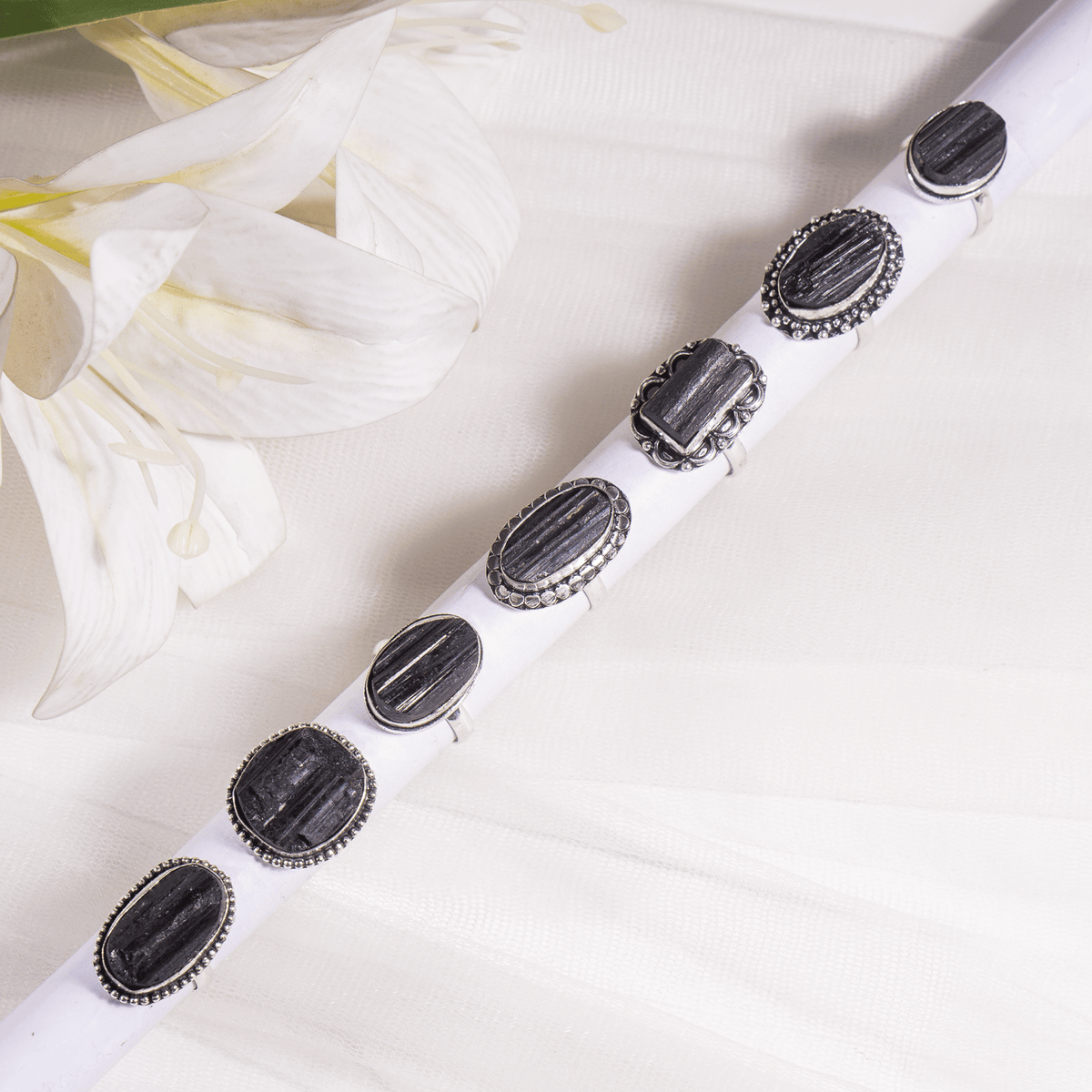 Black tourmaline rings – Gemstone rings Natural Crystal Healing Jewelry Collection  DestGlow