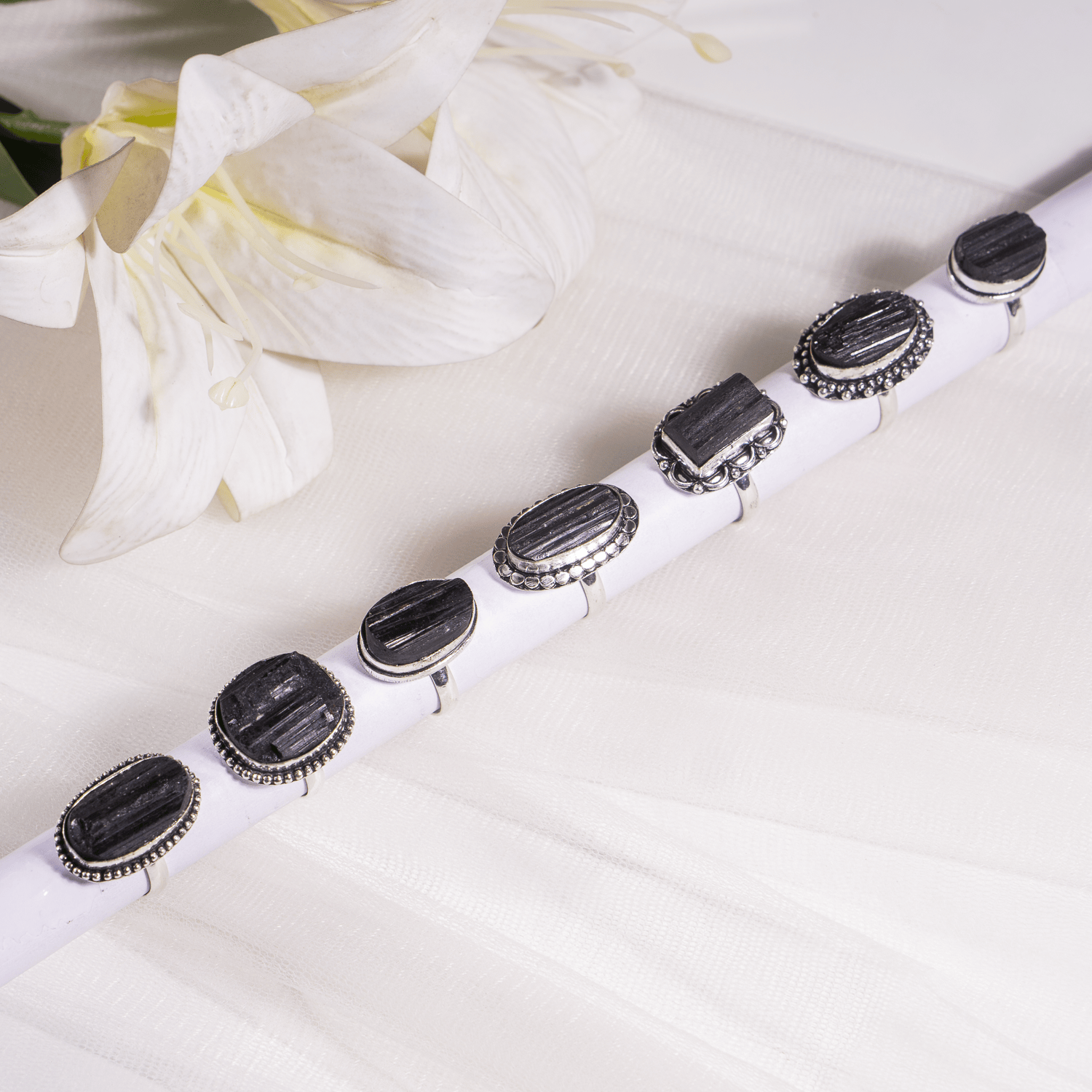 Black tourmaline rings – Gemstone rings Natural Crystal Healing Jewelry Collection  DestGlow