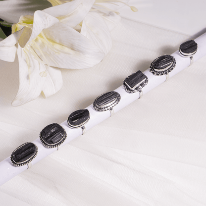 Black tourmaline rings – Gemstone rings Natural Crystal Healing Jewelry Collection  DestGlow