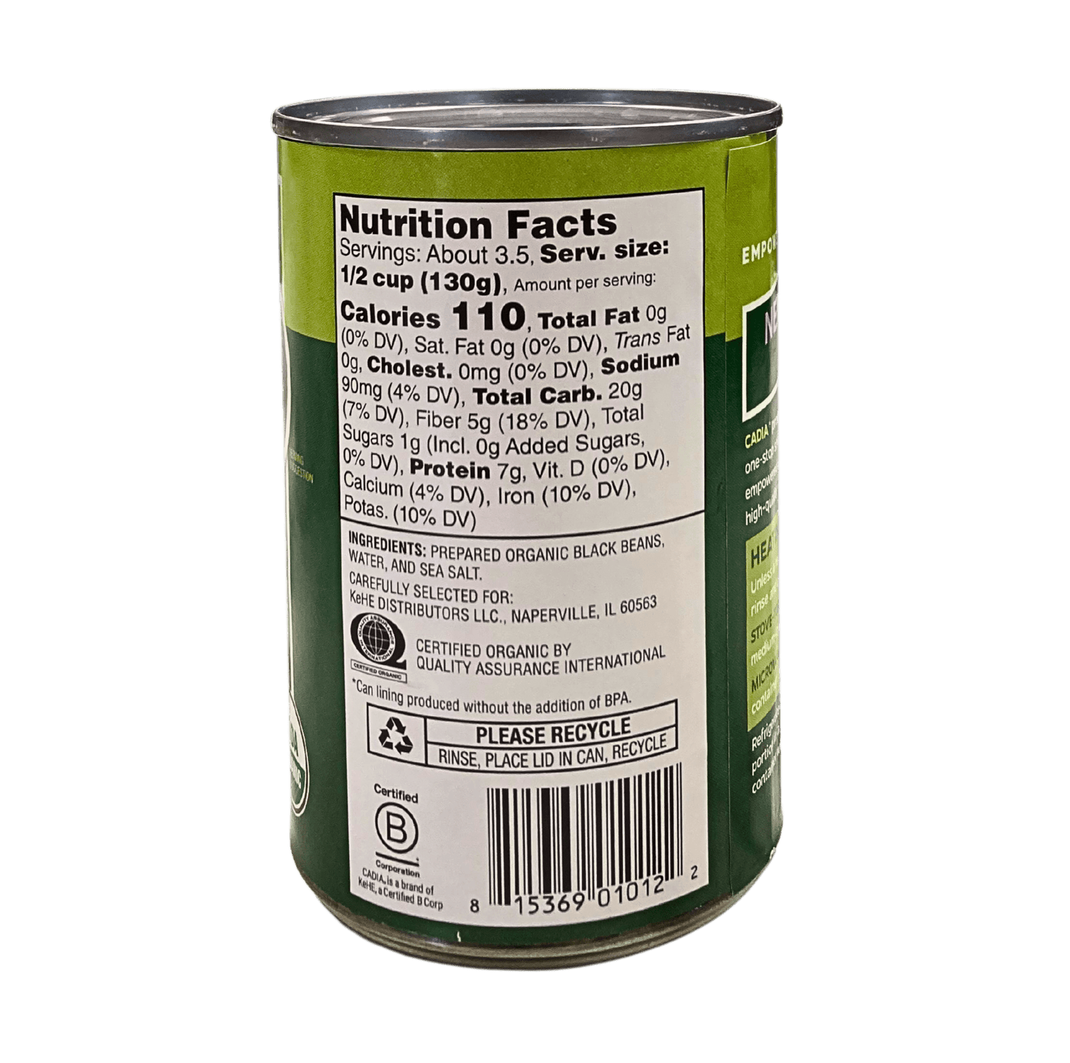 Black Beans, Organic, Cadia by Country Life Natural Foods