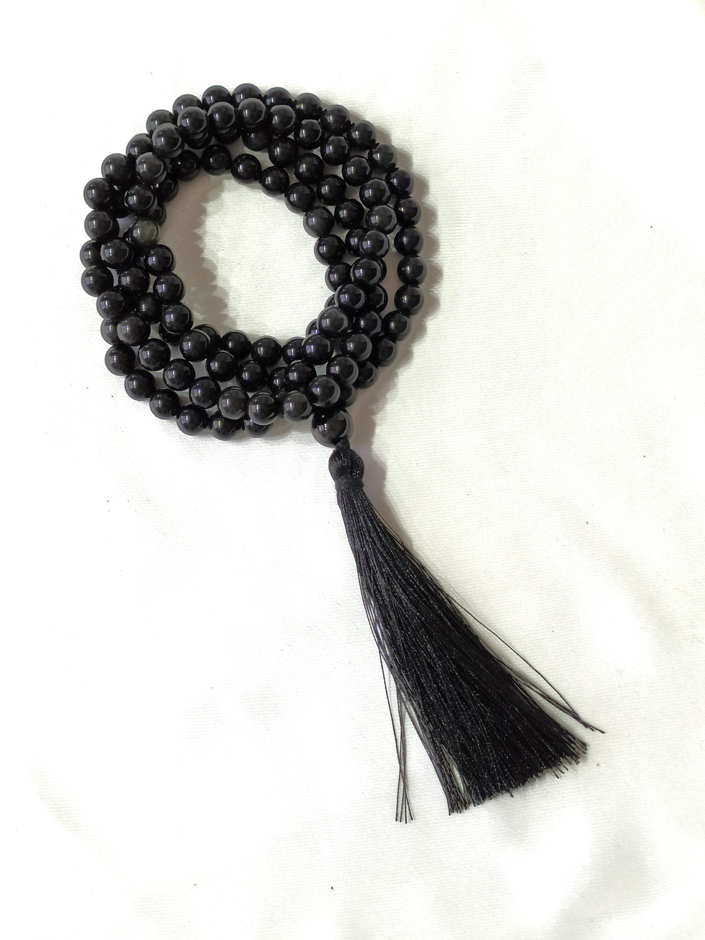 Black Obsidian Gemstone Mala, 108 Prayer Bead Mala.  DestGlow