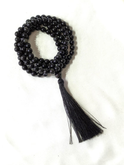 Black Obsidian Gemstone Mala, 108 Prayer Bead Mala.  DestGlow