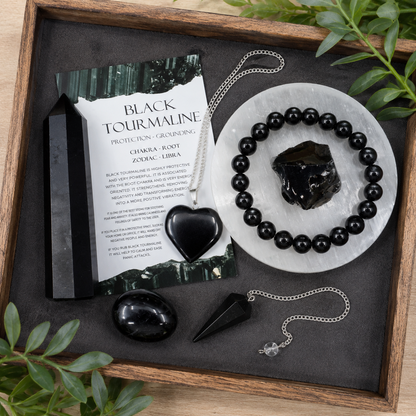 Black Tourmaline Crystal Gift Set For Emotional Support and Protection, Real Polished Gemstones.  DestGlow