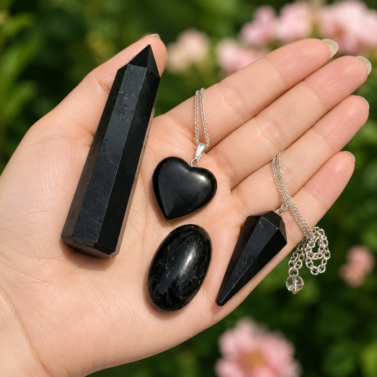 Black Tourmaline Crystal Gift Set For Emotional Support and Protection, Real Polished Gemstones.  DestGlow