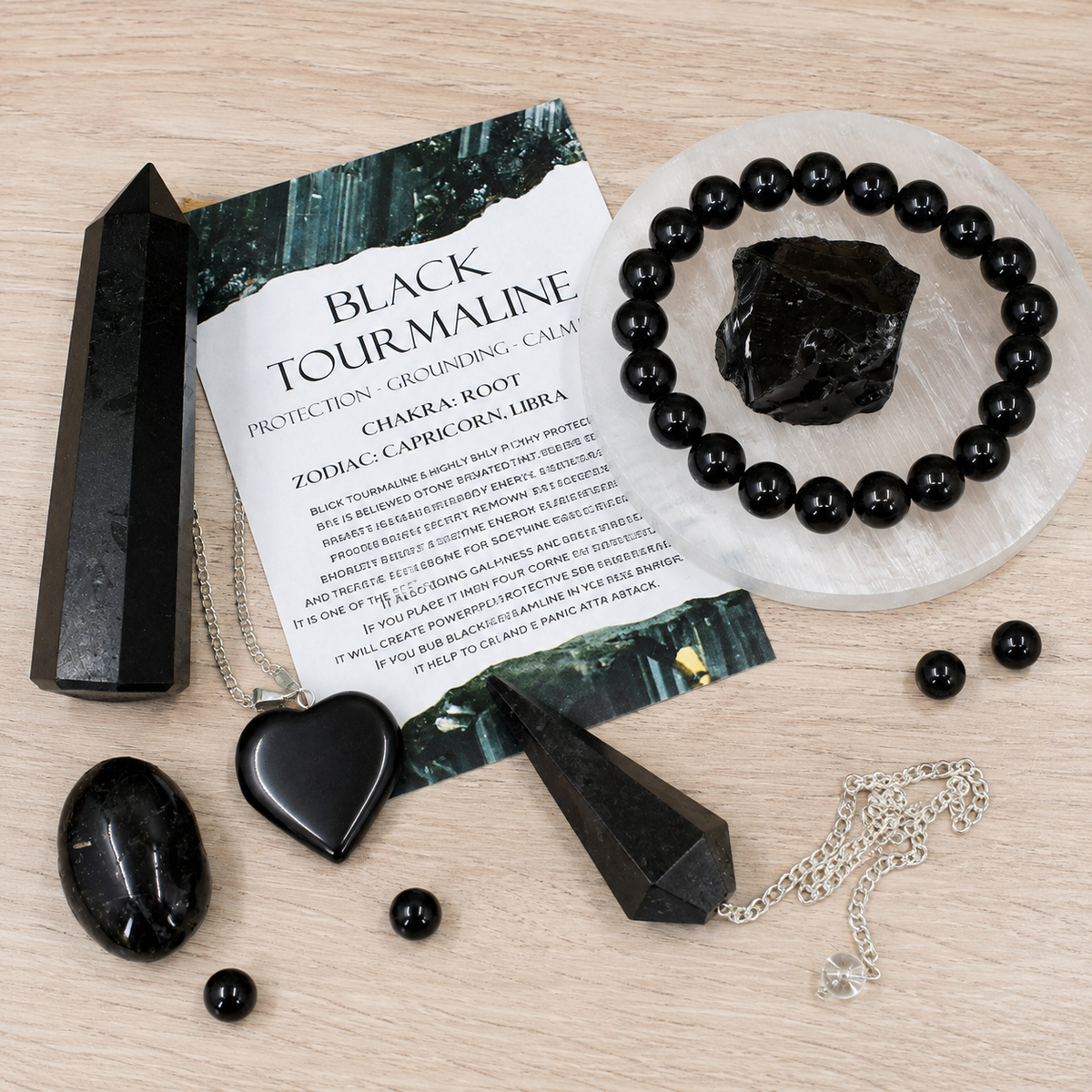 Black Tourmaline Crystal Gift Set For Emotional Support and Protection, Real Polished Gemstones.  DestGlow