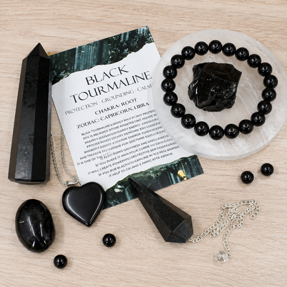 Black Tourmaline Crystal Gift Set For Emotional Support and Protection, Real Polished Gemstones.  DestGlow