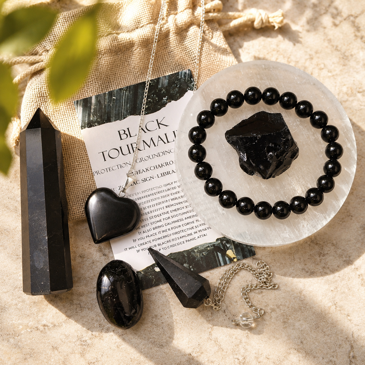 Black Tourmaline Crystal Gift Set For Emotional Support and Protection, Real Polished Gemstones.  DestGlow