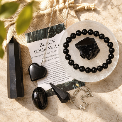 Black Tourmaline Crystal Gift Set For Emotional Support and Protection, Real Polished Gemstones.  DestGlow