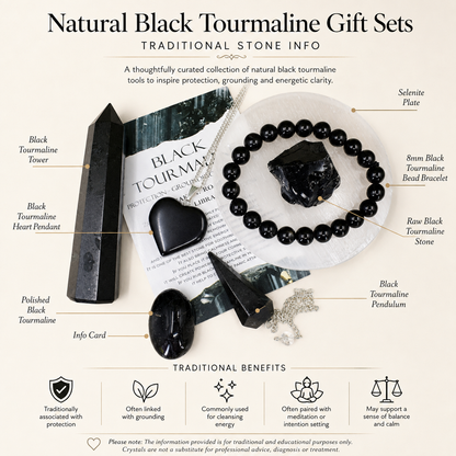 Black Tourmaline Crystal Gift Set For Emotional Support and Protection, Real Polished Gemstones.  DestGlow