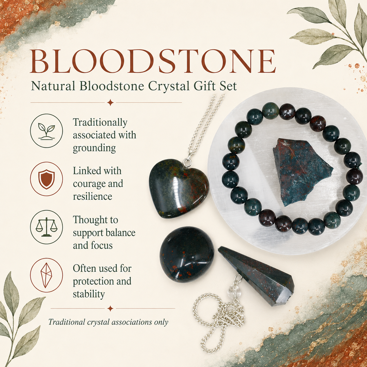 Bloodstone Crystal Gift Set For Emotional Support and Protection, Real Polished Gemstones.  DestGlow
