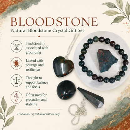 Bloodstone Crystal Gift Set For Emotional Support and Protection, Real Polished Gemstones.  DestGlow