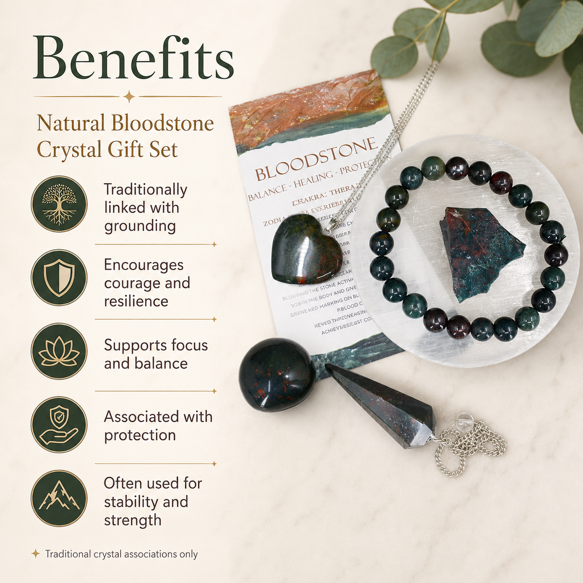 Bloodstone Crystal Gift Set For Emotional Support and Protection, Real Polished Gemstones.  DestGlow