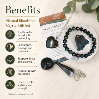 Bloodstone Crystal Gift Set For Emotional Support and Protection, Real Polished Gemstones.  DestGlow