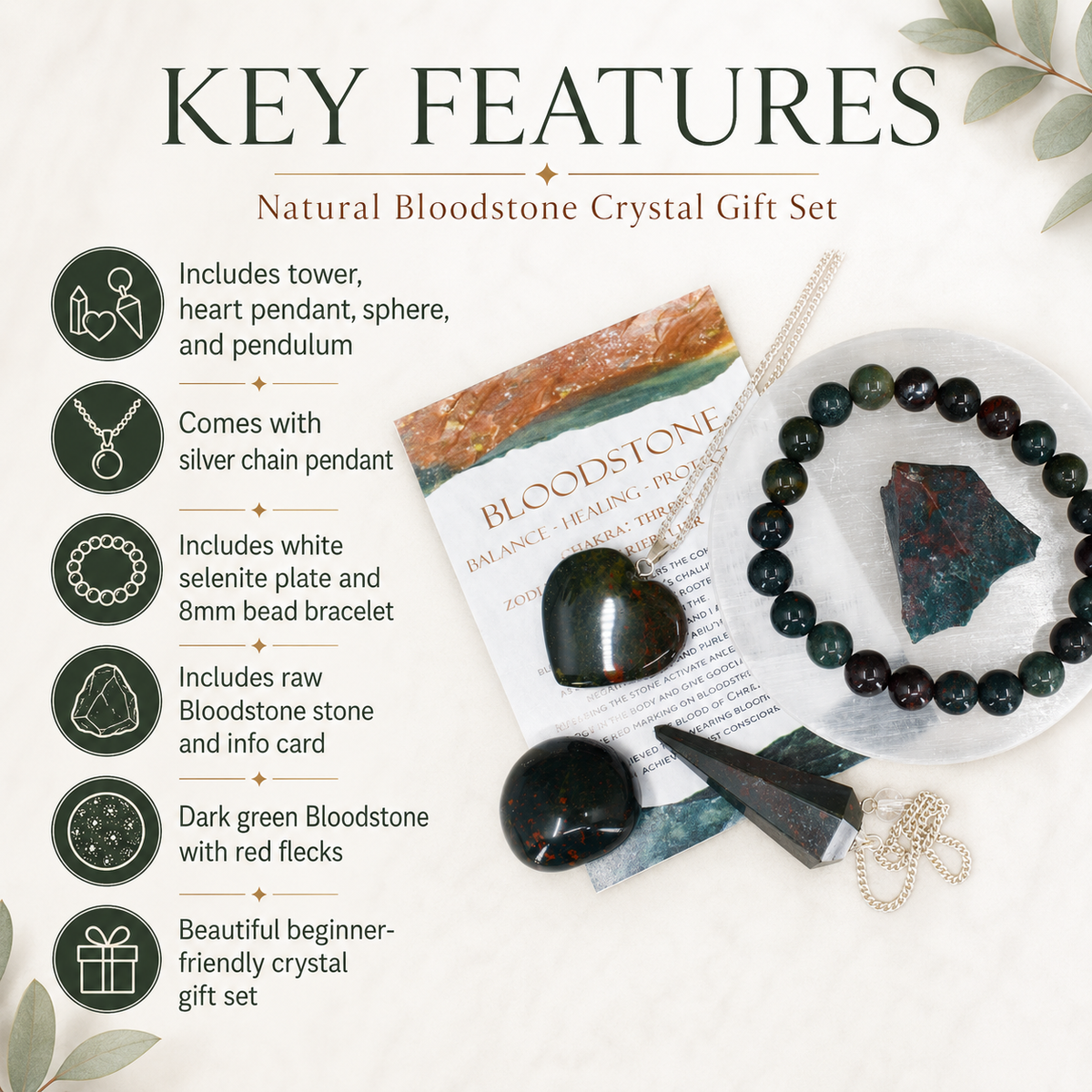 Bloodstone Crystal Gift Set For Emotional Support and Protection, Real Polished Gemstones.  DestGlow